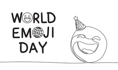 Wall Mural - Line art World Emoji Day text lettering banner concept. Hand drawn vector art.