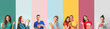 © Pixel-Shot - Group of young people with delicious fast food on color background