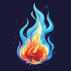 Canvas Print - Vivid fire flame colorful illustration, blue orange blazing unique design against dark background. Stylized artistic fiery element, concept graphic warmth, energy, passion. Abstract fire drawing