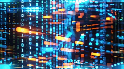 digital data technology with binary code and a network of digital particles on a dark blue backdrop, conveying a futuristic cyberspace concept for web design or cyber security. SEAMLESS PATTERN