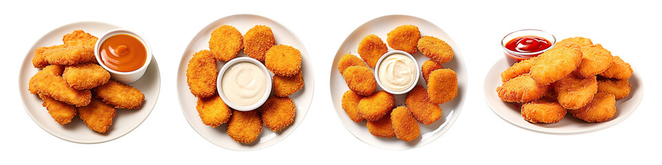 Poster - Collection set of chicken Nuggets on a Plate isolated on transparent background