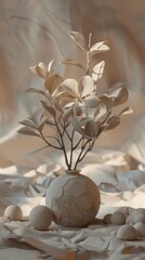 Wall Mural - A vase with a plant and eggs on a table