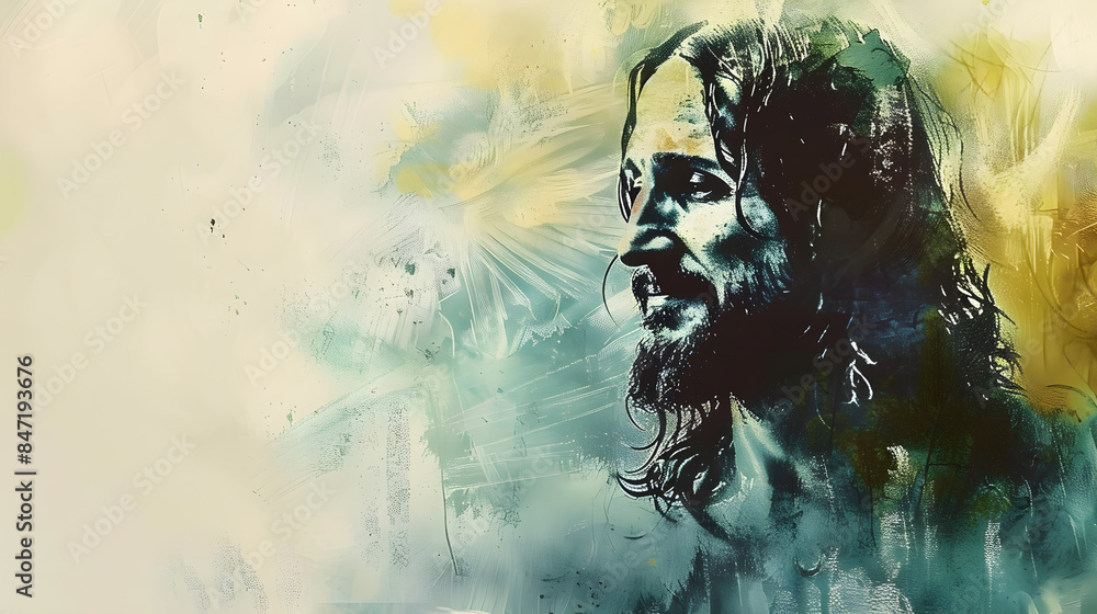 Portrait of Jesus Christ on an abstract grunge background with copy ...