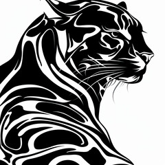 A black and white drawing of a panther
