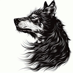 Wall Mural - A black and white drawing of a wolf 's head
