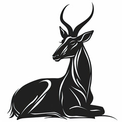 Wall Mural - A black and white drawing of an antelope laying down