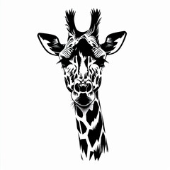 Wall Mural - A black and white drawing of a giraffe 's head