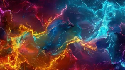 Wall Mural - Colorful, abstract painting of space with bright orange and blue streaks