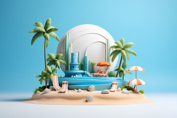 Summer beach vacation theme podium with summer season