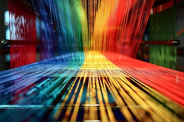 Wall Mural - A network of colorful threads weaving through a digital loom