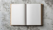 © Herseliia - mockup template open book with clean blank pages on white gray loft background