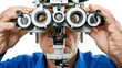 © woret - Man undergoing eye examination using phoropter for vision test at optometrist clinic