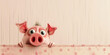 © Herseliia - illustration funny surprised piglet peeks out from behind fence