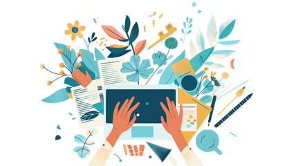 Typographic Design Layout vector illustration with Hands. Tools for Page Layout and Publishing. Vector illustration