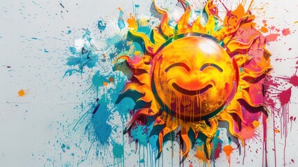 Sticker - Spray Painted Sun Icon Graffiti on White Background