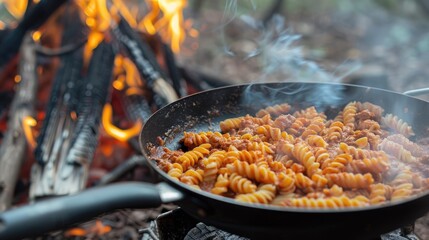 Canvas Print - Cooking pasta in the great outdoors