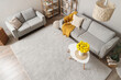 © Pixel-Shot - Cozy sofas and coffee table with bouquet of narcissus flowers in living room
