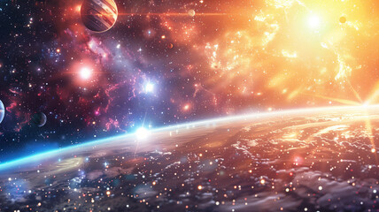 Wall Mural - Universe scene with planets, stars and galaxies in outer space showing the beauty of space exploration