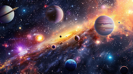 Wall Mural - Universe scene with planets, stars and galaxies in outer space showing the beauty of space exploration
