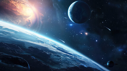 Wall Mural - Universe scene with planets, stars and galaxies in outer space showing the beauty of space exploration