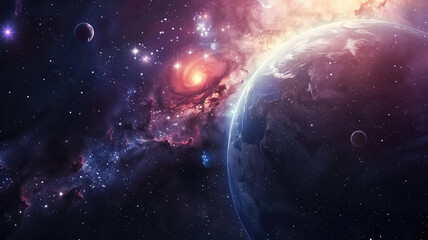 Wall Mural - Universe scene with planets, stars and galaxies in outer space showing the beauty of space exploration