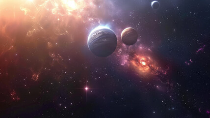 Wall Mural - Universe scene with planets, stars and galaxies in outer space showing the beauty of space exploration
