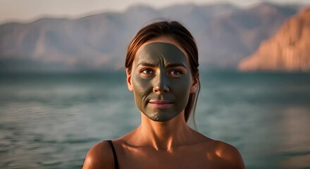 Wall Mural - Woman with mud in the Dead Sea.