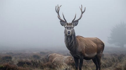 Wall Mural - Red deer on a misty morning