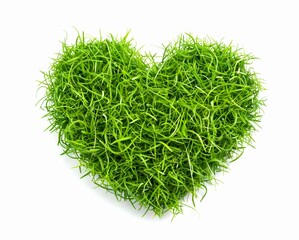 Wall Mural - Heart-shaped green grass symbolizing love for nature. Eco-friendly and organic concept. Isolated on white background, this image can be used for environmental campaigns, decoration, 