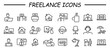 © Alexander - Freelance icons. Simple icon set of workplace related vector line icons. contains such icons as remote work, coworking, video conference and more.