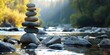 © Aliaksandr Siamko - A stack of rocks is on top of a river