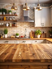 Sticker - Empty Wooden Countertop In A Vintage Kitchen With Brick Walls. Generative AI