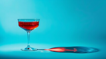 A fancy red vermouth cocktail on a blue background. The stylish drink features a modern twist that is perfect for those who enjoy alcohol.