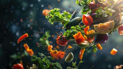 Wall Mural - food waste concept with fresh vegetables being tossed in the bin
