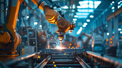 Aufkleber - Automated robotic arm performs precise welding tasks in a modern manufacturing facility