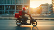 © Michael - Delivery rider on a scooter captured in a city sunset from the side