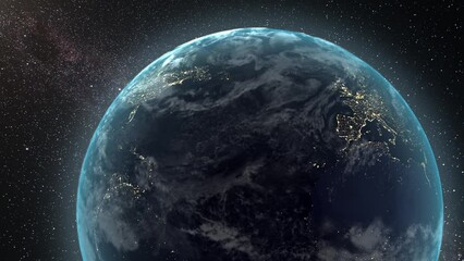 Wall Mural - looped repetitive rotation of planet from near-earth orbit. complete circular rotation of the planet