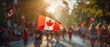 © Naret - Canadian flag waving at a vibrant outdoor event with a sunny backdrop, captured during a national celebration day.
