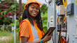 © Michael - Confident young woman in hard hat using tablet for work at an outdoor electrical cabinet