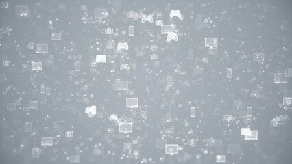 Wall Mural - Internet Online Space. Flying Gadget Icons and Particles. White Tech Background. Looped video.