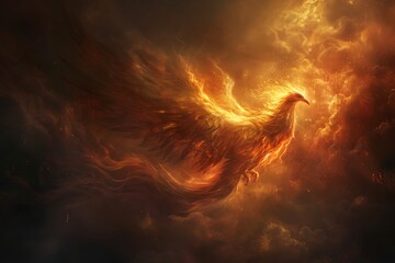 Wall Mural - A requiem's solo visualized as the lone flight of a phoenix in rebirth