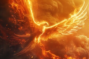 Wall Mural - A requiem's solo visualized as the lone flight of a phoenix in rebirth