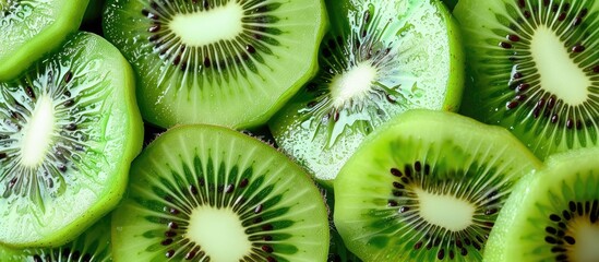 Close-up picture of sliced green kiwi