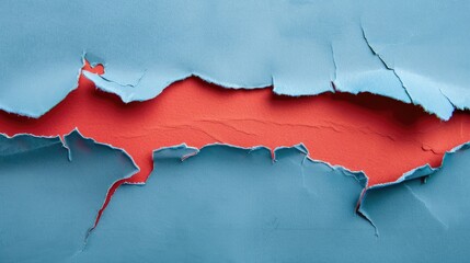 Wall Mural - Blue paper torn with red coloring visible