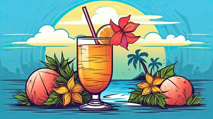 Wall Mural - cocktail on the beach