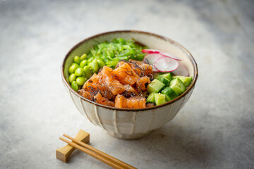 salmon poke bowl  with edamame