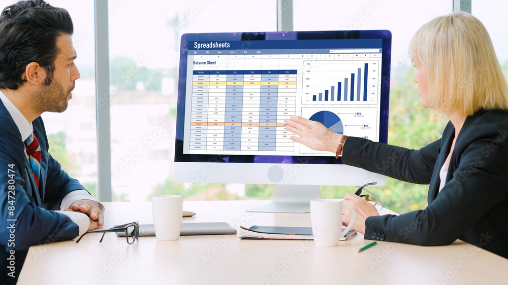 Spreadsheet document information financial startup concept. data and ...