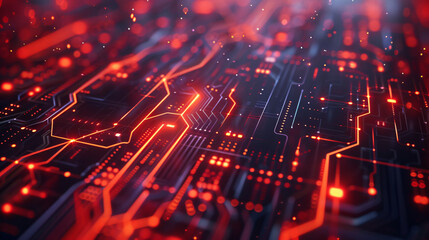 Aufkleber - Glowing and pulsating red lights transmitting data on a circuit board
