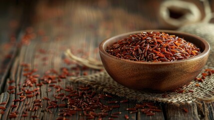 Wall Mural - Red rice on a wooden table