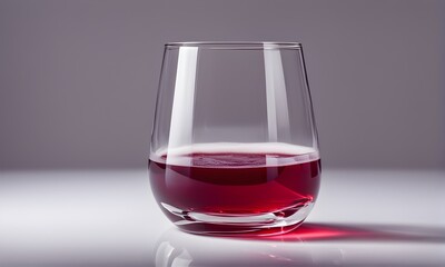 A glass of juice or red wine on a table. Gray background. Health and wellness concept.